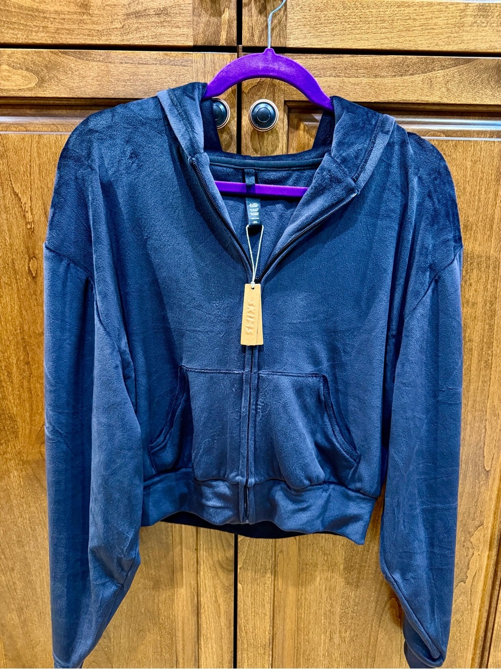 SKIMS Black Velour Zip Track Hoodie